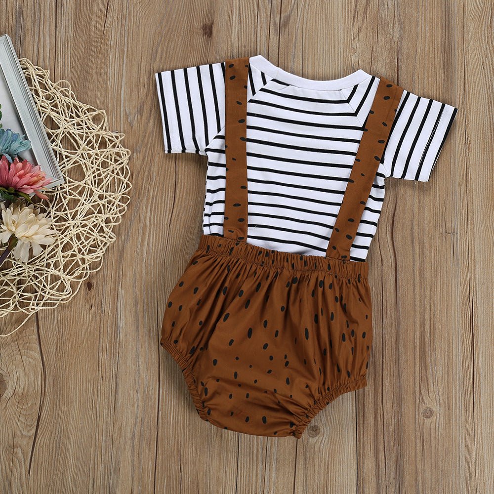 Ensemble Bébé 2 Pièces – Salopette Ours Marron & T-Shirt Rayé 100% Coton - Louis Alat