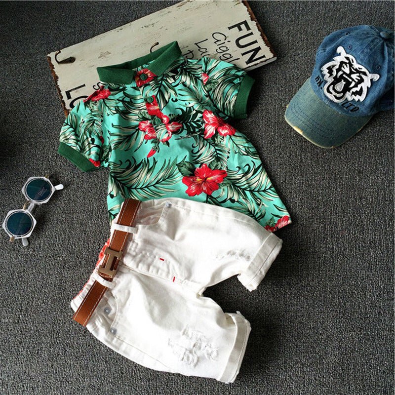 Ensemble Enfant Été “Cool &amp; Cotton” – Chemise 100% Coton + Short Effet Usé (Blanc, Vert ou Beige) - Louis Alat