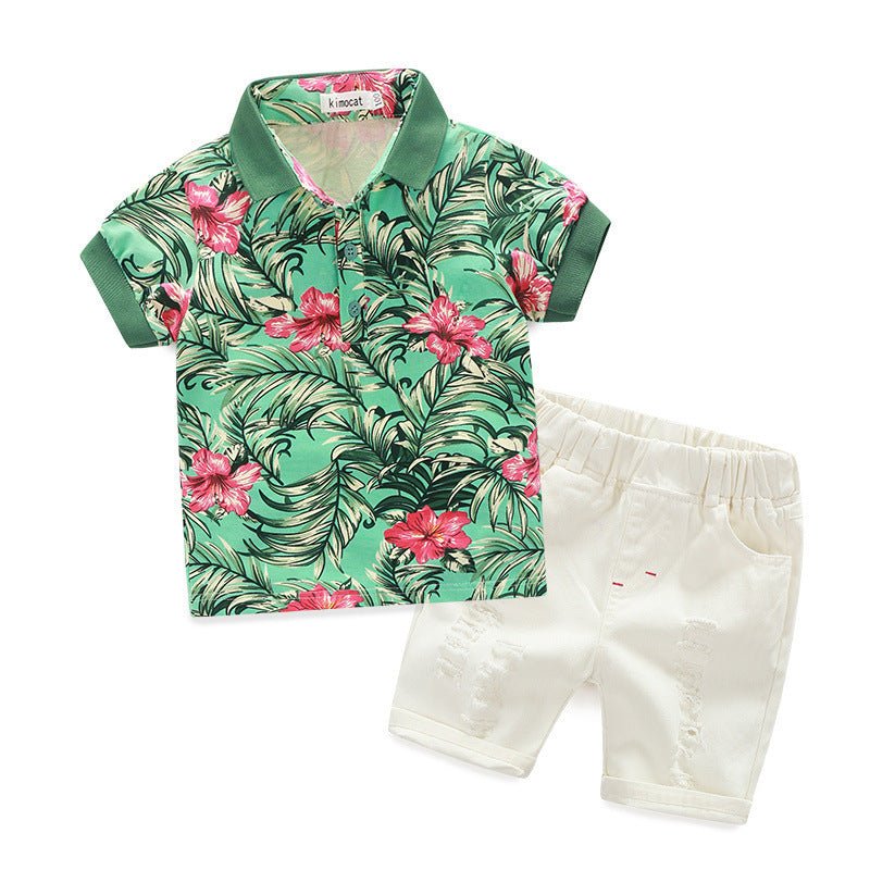 Ensemble Enfant Été “Cool &amp; Cotton” – Chemise 100% Coton + Short Effet Usé (Blanc, Vert ou Beige) - Louis Alat