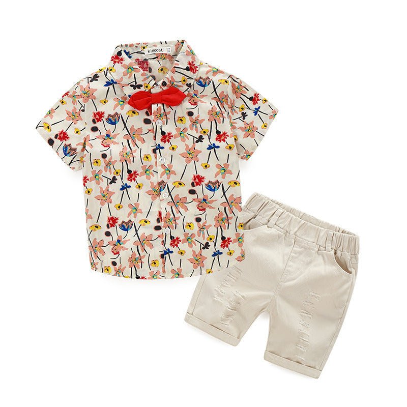 Ensemble Enfant Été “Cool &amp; Cotton” – Chemise 100% Coton + Short Effet Usé (Blanc, Vert ou Beige) - Louis Alat