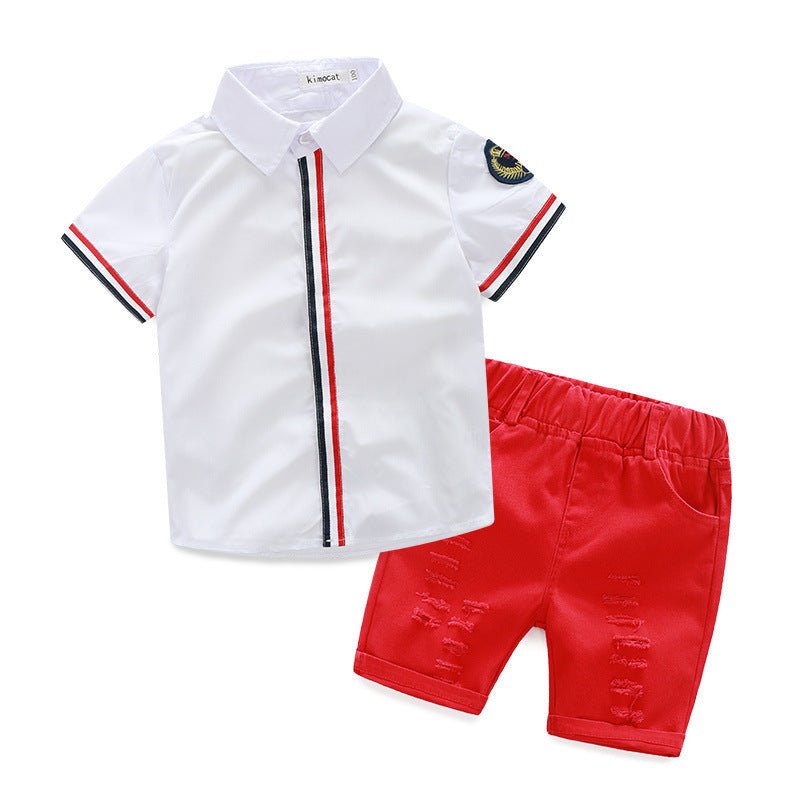 Ensemble Enfant Été “Cool &amp; Cotton” – Chemise 100% Coton + Short Effet Usé (Blanc, Vert ou Beige) - Louis Alat