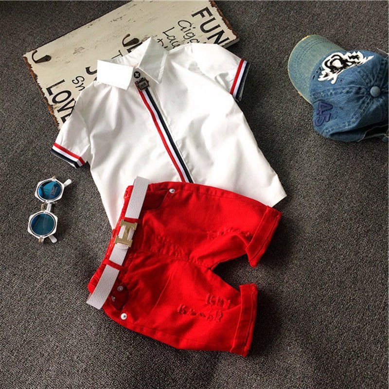 Ensemble Enfant Été “Cool &amp; Cotton” – Chemise 100% Coton + Short Effet Usé (Blanc, Vert ou Beige) - Louis Alat