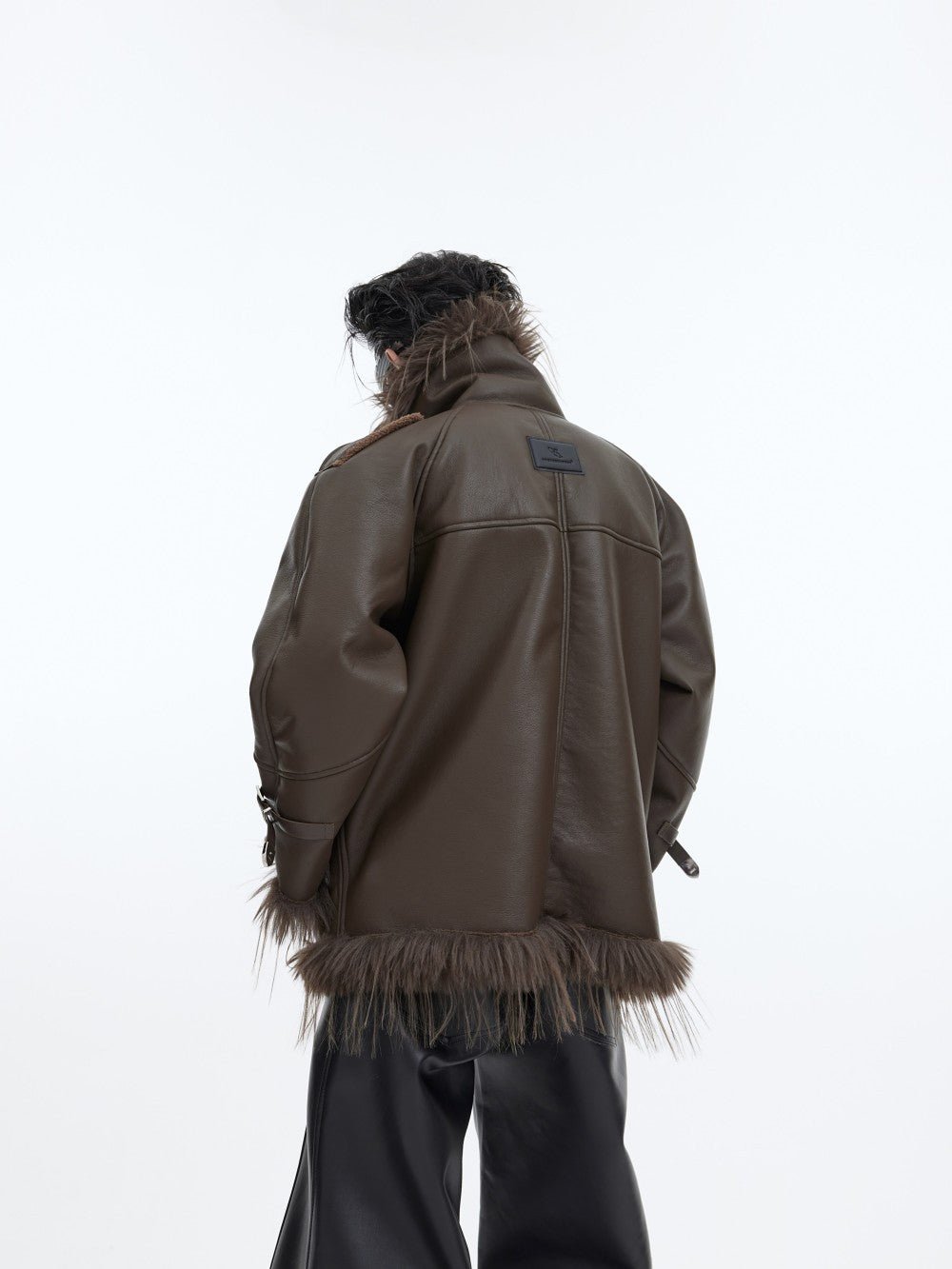 Ascendante PU Jacket – Belt‑Buckle Fur Trim Statement Piece - Louis Alat