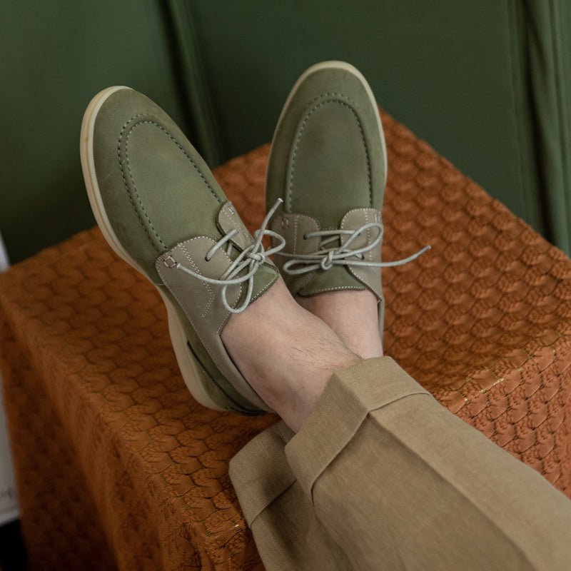 Chaussures bateau homme en daim vintage mercerisé | Élégance et confort luxe - Louis Alat