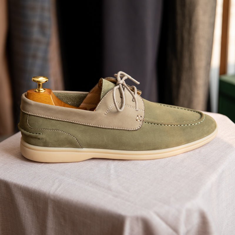 Chaussures bateau homme en daim vintage mercerisé | Élégance et confort luxe - Louis Alat