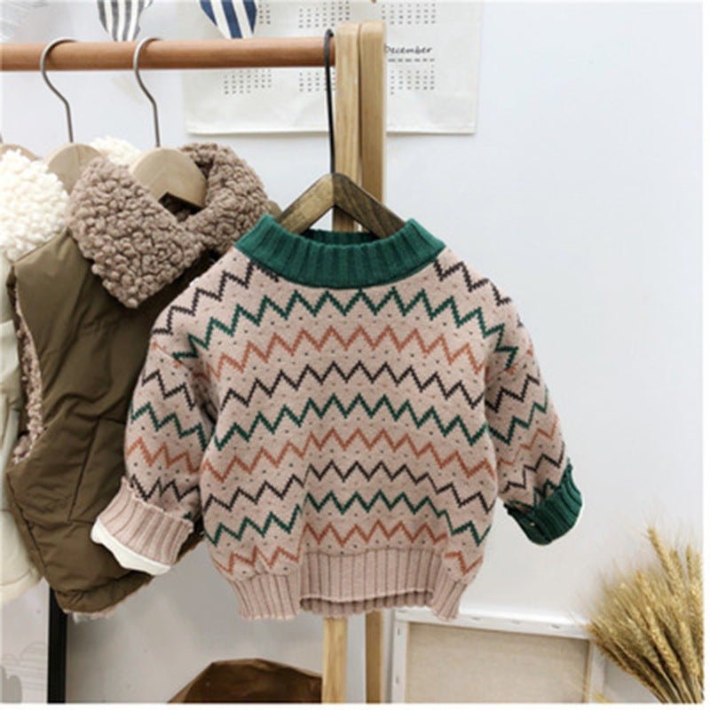 Pull enfant “Zig & Cozy” – Motif vintage marron & abricot - Louis Alat