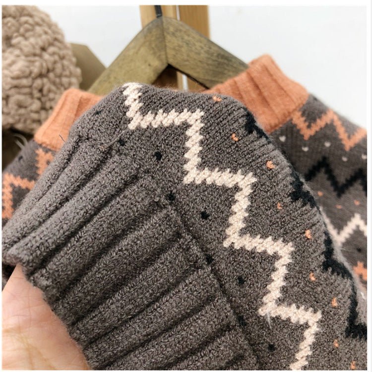 Pull enfant “Zig & Cozy” – Motif vintage marron & abricot - Louis Alat
