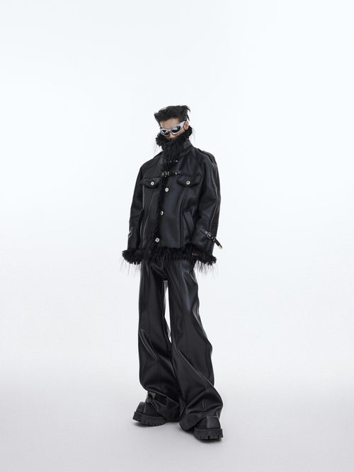 Ascendante PU Jacket – Belt‑Buckle Fur Trim Statement Piece - Louis Alat