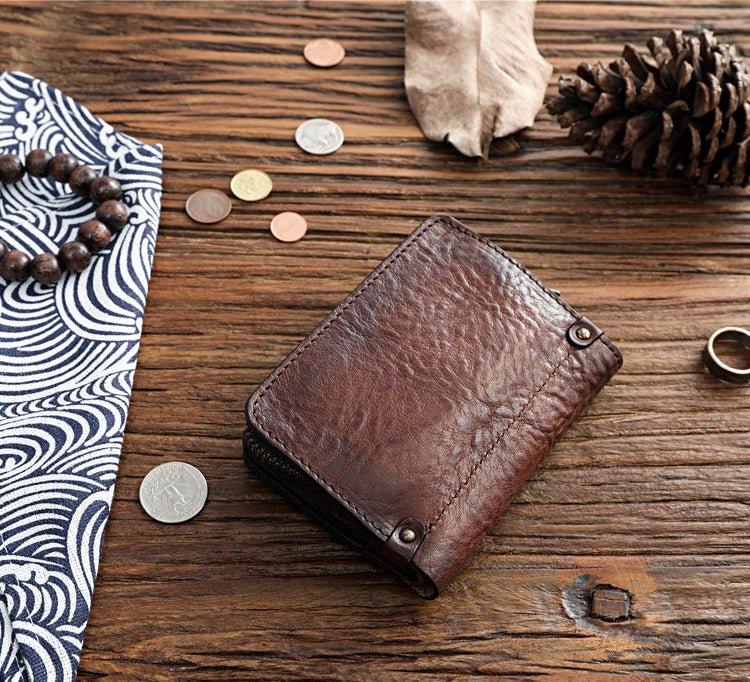 Portefeuille Homme en Cuir Véritable – Boutons Vintage & Finition Rétro - Louis Alat