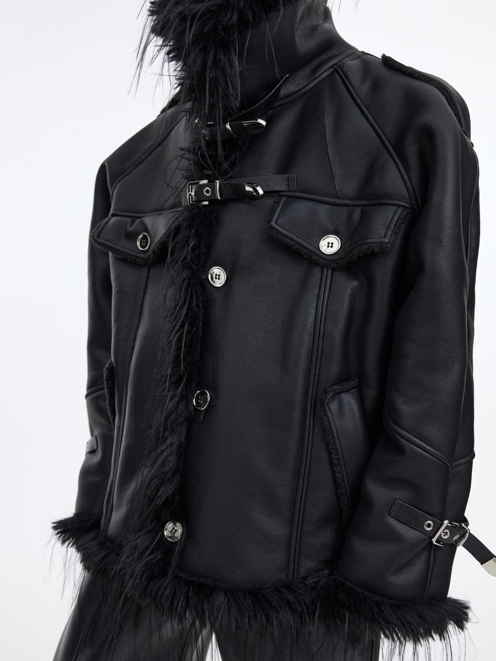 Ascendante PU Jacket – Belt‑Buckle Fur Trim Statement Piece - Louis Alat