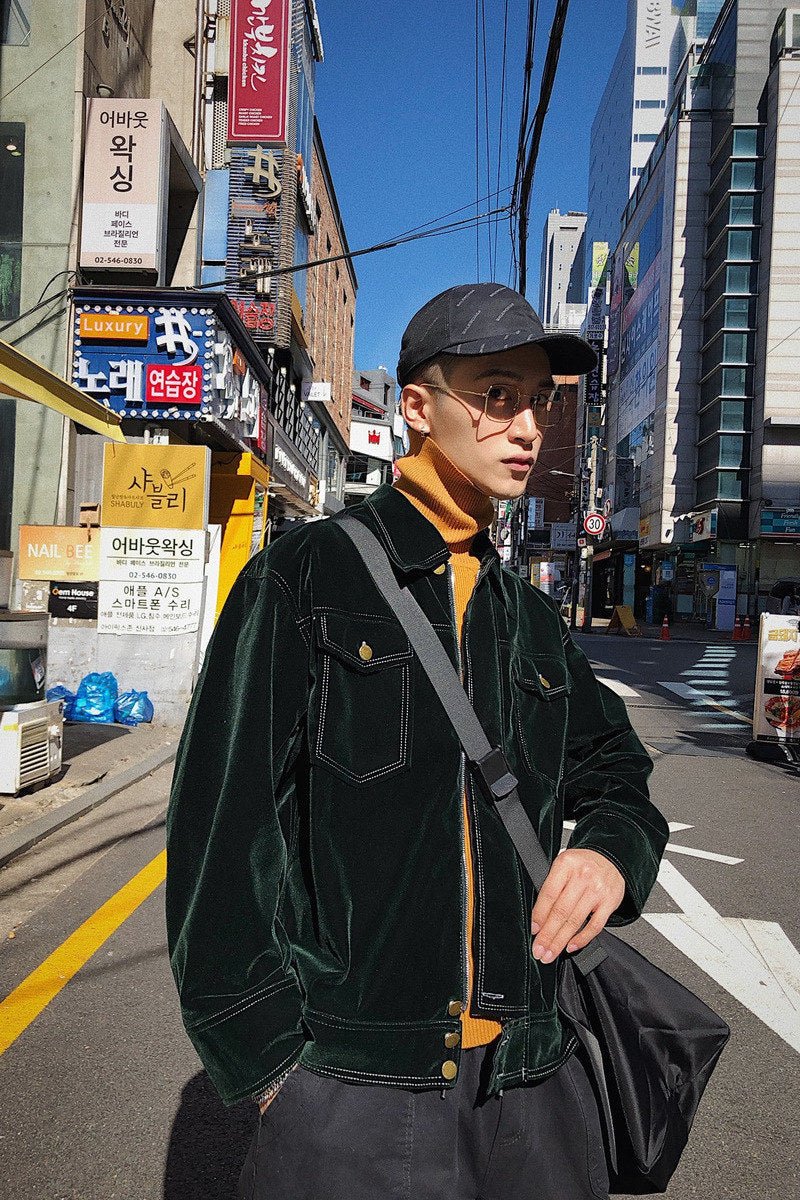 Veste Homme Velours Vert Foncé – Élégance Exclusive Style Hong Kong - Louis Alat