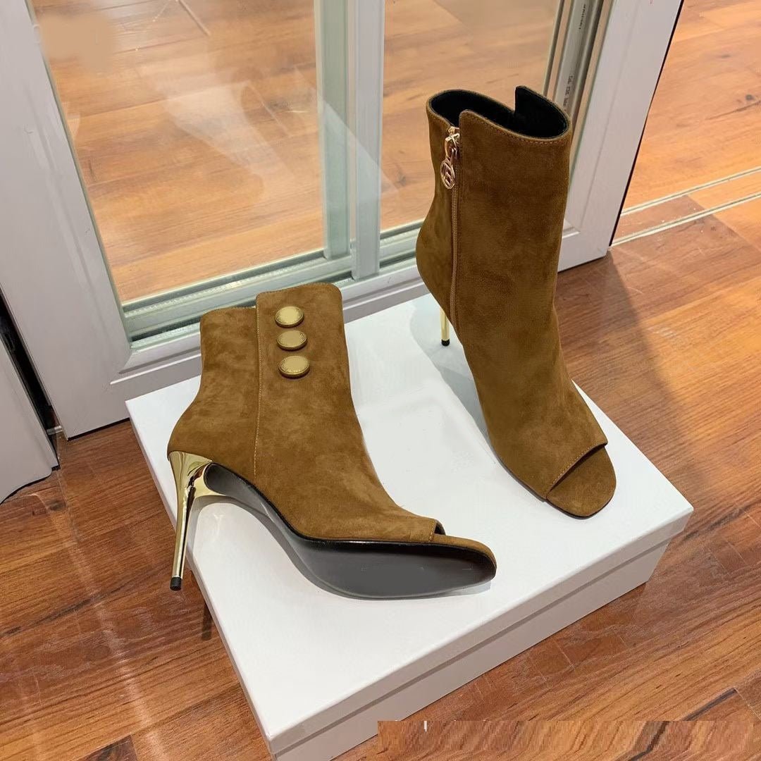 Bottines Stiletto Luxe – Élégance Dorée & Bout Ouvert Distingué - Louis Alat