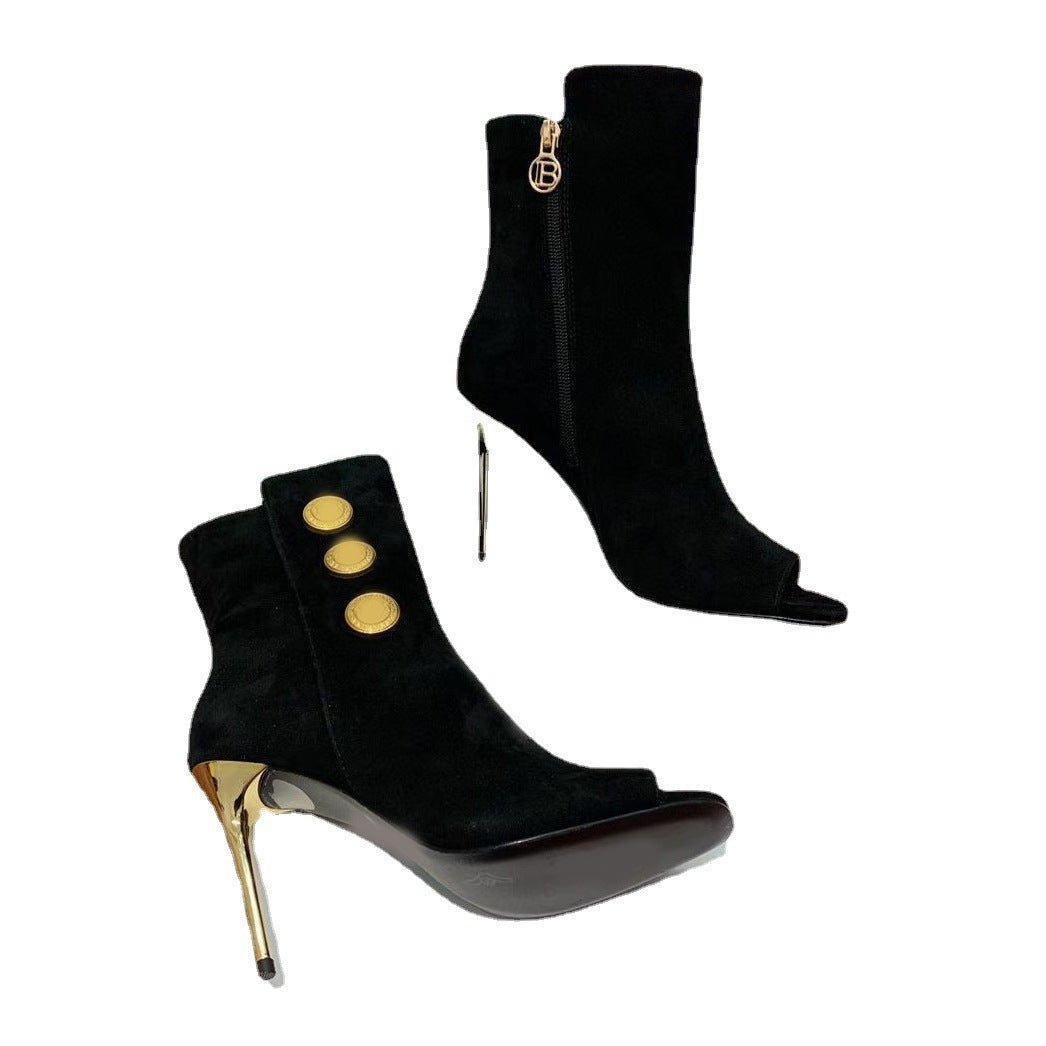 Bottines Stiletto Luxe – Élégance Dorée & Bout Ouvert Distingué - Louis Alat