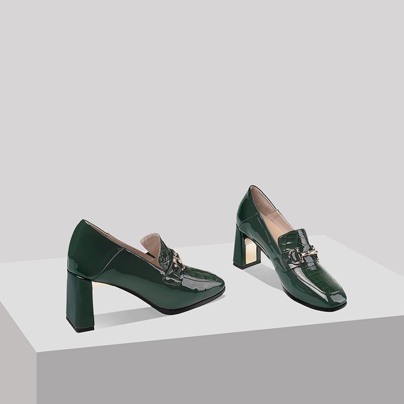 Escarpins Femme à Talon Bloc et Bout Carré – Cuir Verni Vert - Louis Alat