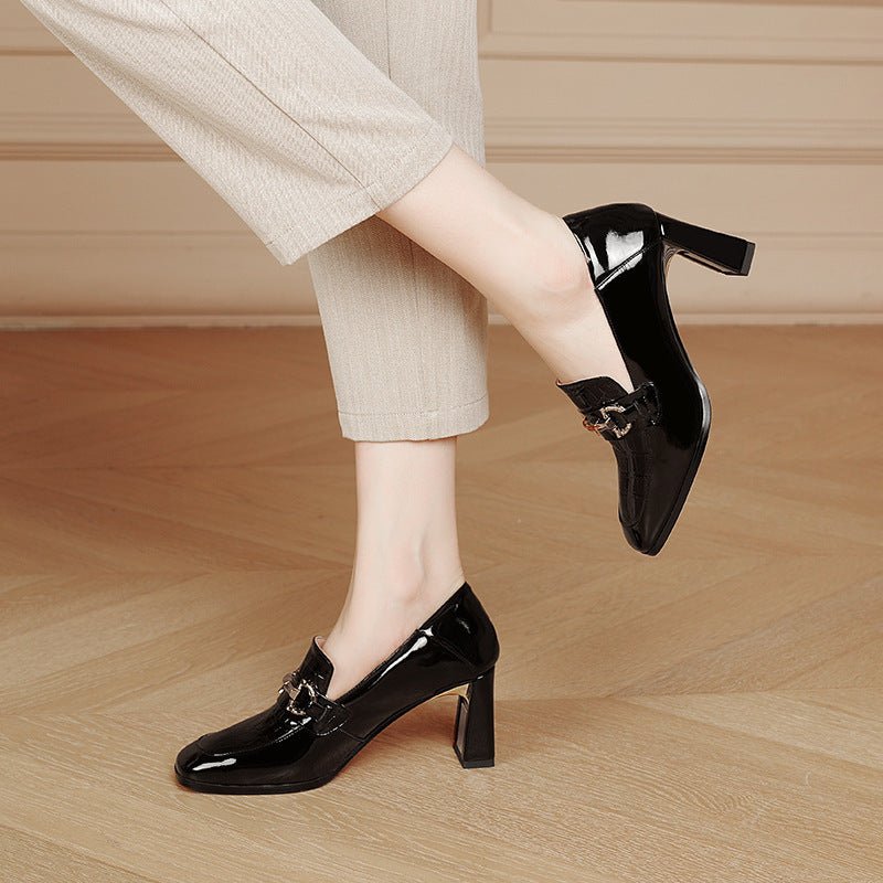 Escarpins Femme à Talon Bloc et Bout Carré – Cuir Verni Vert - Louis Alat