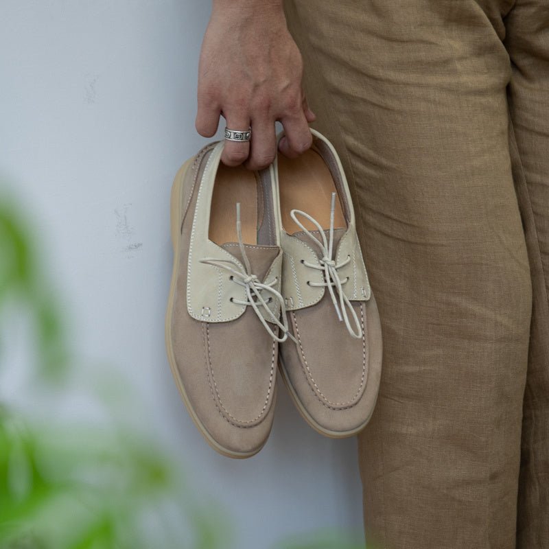 Chaussures bateau homme en daim vintage mercerisé | Élégance et confort luxe - Louis Alat