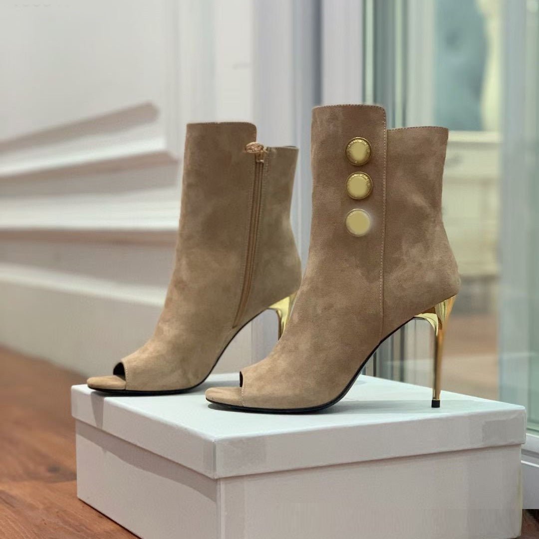 Bottines Stiletto Luxe – Élégance Dorée & Bout Ouvert Distingué - Louis Alat
