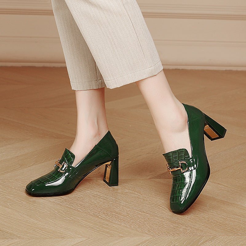 Escarpins Femme à Talon Bloc et Bout Carré – Cuir Verni Vert - Louis Alat
