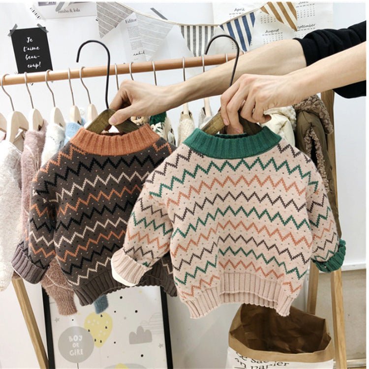 Pull enfant “Zig & Cozy” – Motif vintage marron & abricot - Louis Alat