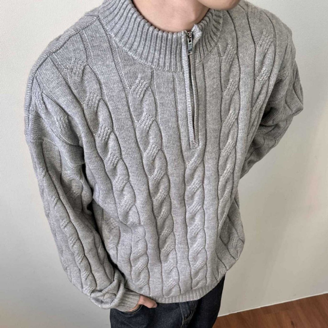 Pull torsadé homme à demi - zip – Élégance intemporelle et coupe luxe - Louis Alat