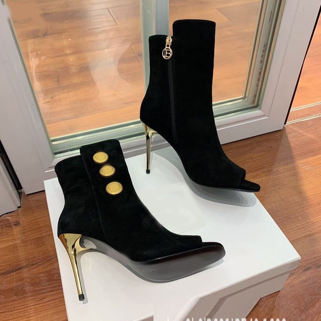 Bottines Stiletto Luxe – Élégance Dorée & Bout Ouvert Distingué - Louis Alat