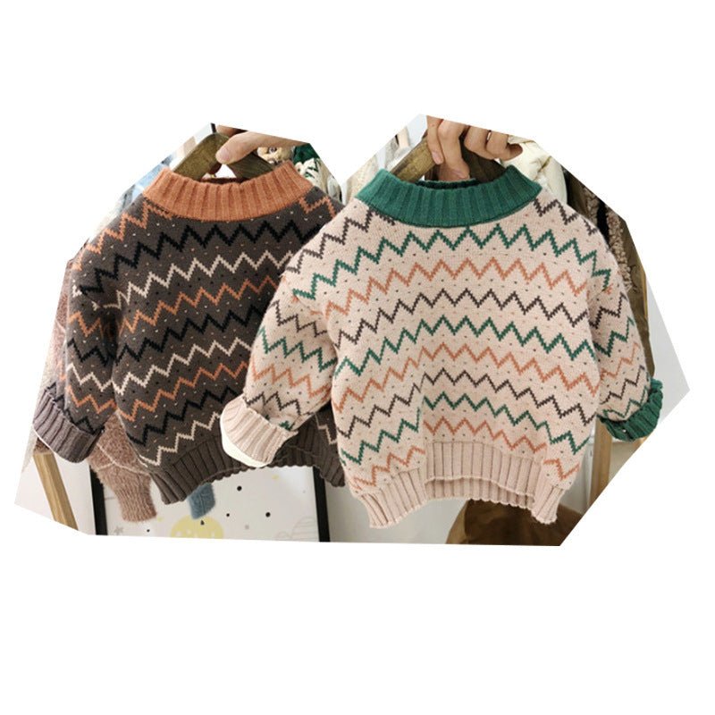 Pull enfant “Zig & Cozy” – Motif vintage marron & abricot - Louis Alat
